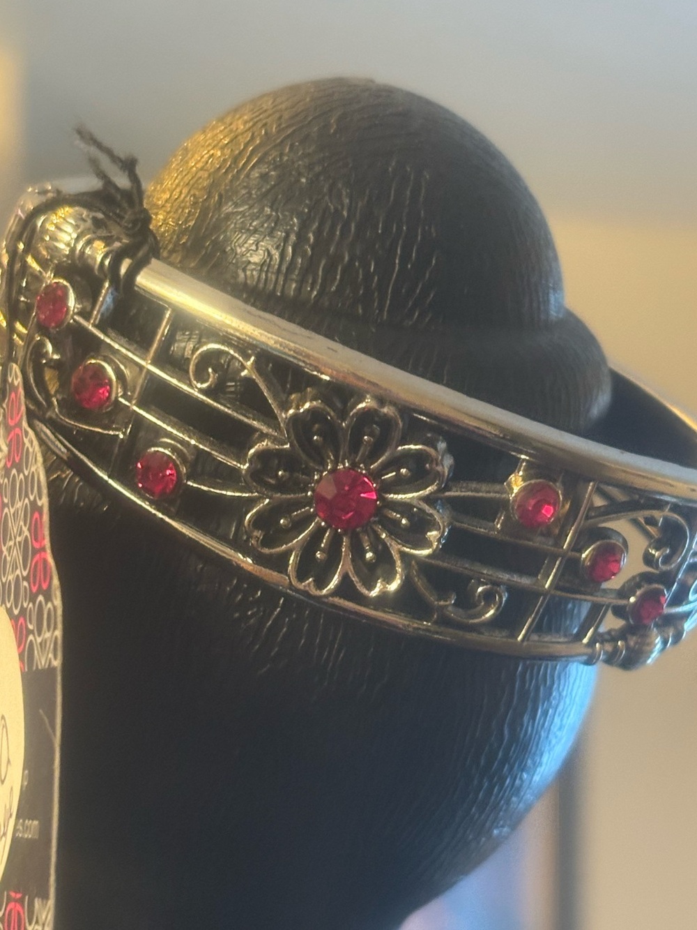 Floral Filigree Bracelet with Pink Gem Accents